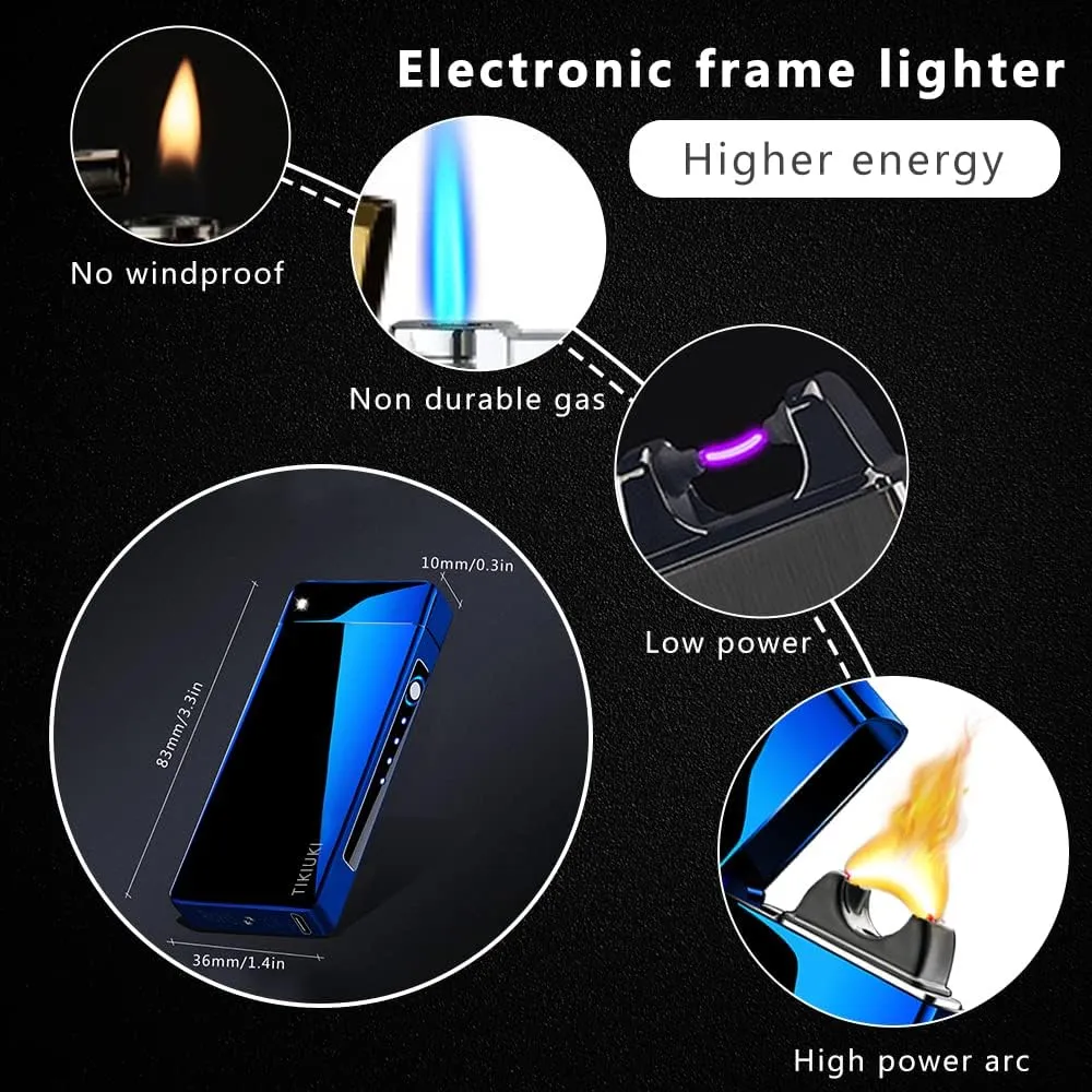 Lighters Electric Lighters Rechargeable Flameless Windproof Plasma Lighter Butane Free Lighters with High Capacity Battery,Lighters for Candle(Blue)