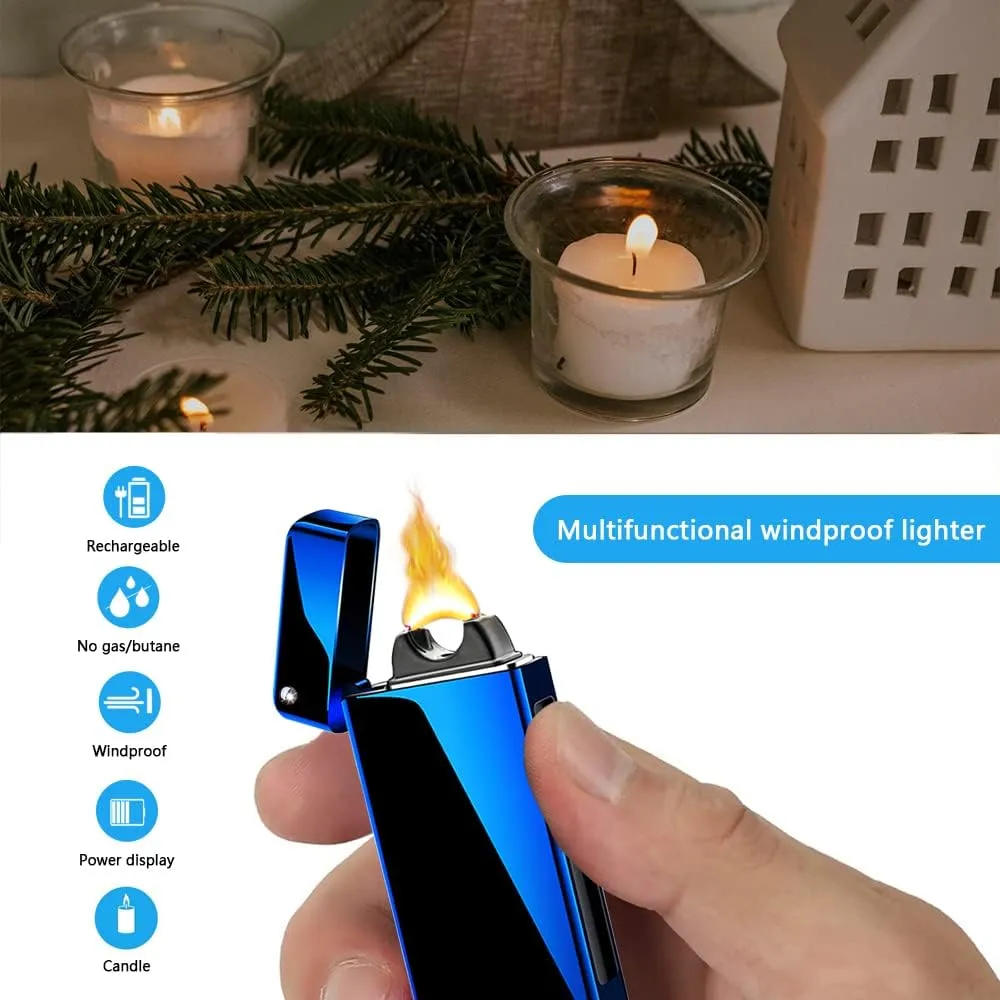 Lighters Electric Lighters Rechargeable Flameless Windproof Plasma Lighter Butane Free Lighters with High Capacity Battery,Lighters for Candle(Blue)