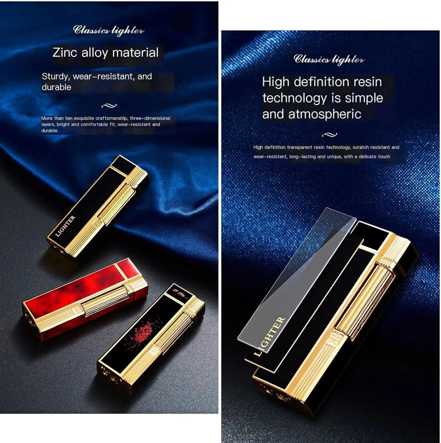 Lighters  Gift Box Adjustable Flame Accessories   Flint，Soft Flame Lighter，Traditional Cigar Butane Lighter Metal Side Slip Wheel Vertical Ignition Classic Lighter(Silver)