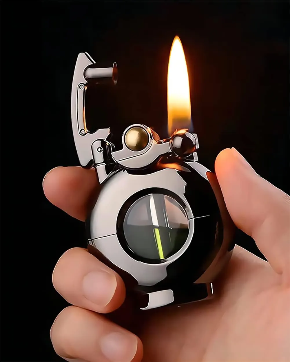 Lighters Kerosene Antique Pocket Lighter Soft Flame Transparent Fuel Tank Rocker Arm Lighter for Collection-Decorative-Gift-Present (Black)