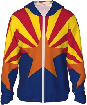 Lightweight UV Protection Sun Jacket, Arizona Flag Print Sportswear Hooded Sunblock Shirt for Outdoor