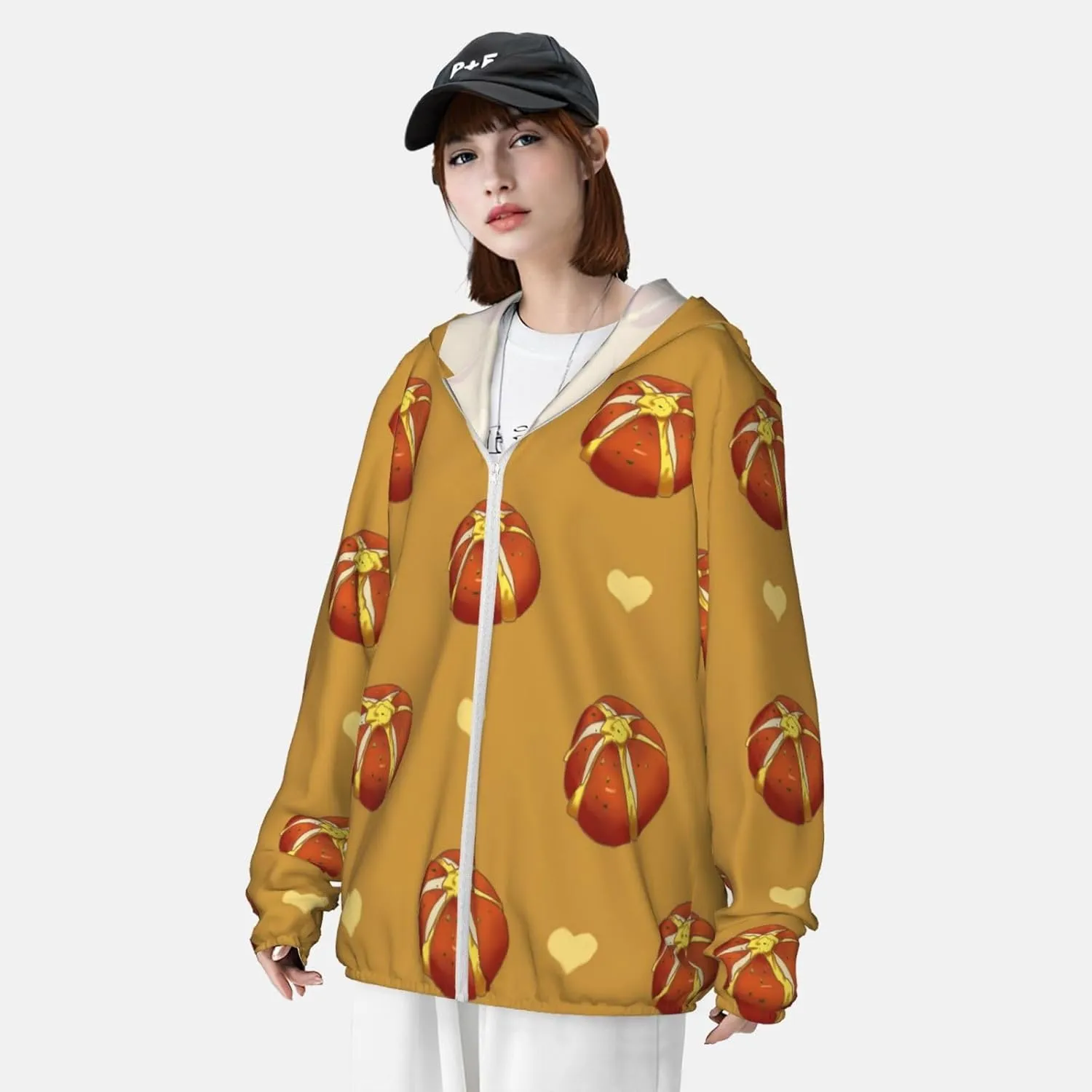 Lightweight UV Protection Sun Jacket, Buttered Bread Print Sportswear Hooded Sunblock Shirt for Outdoor