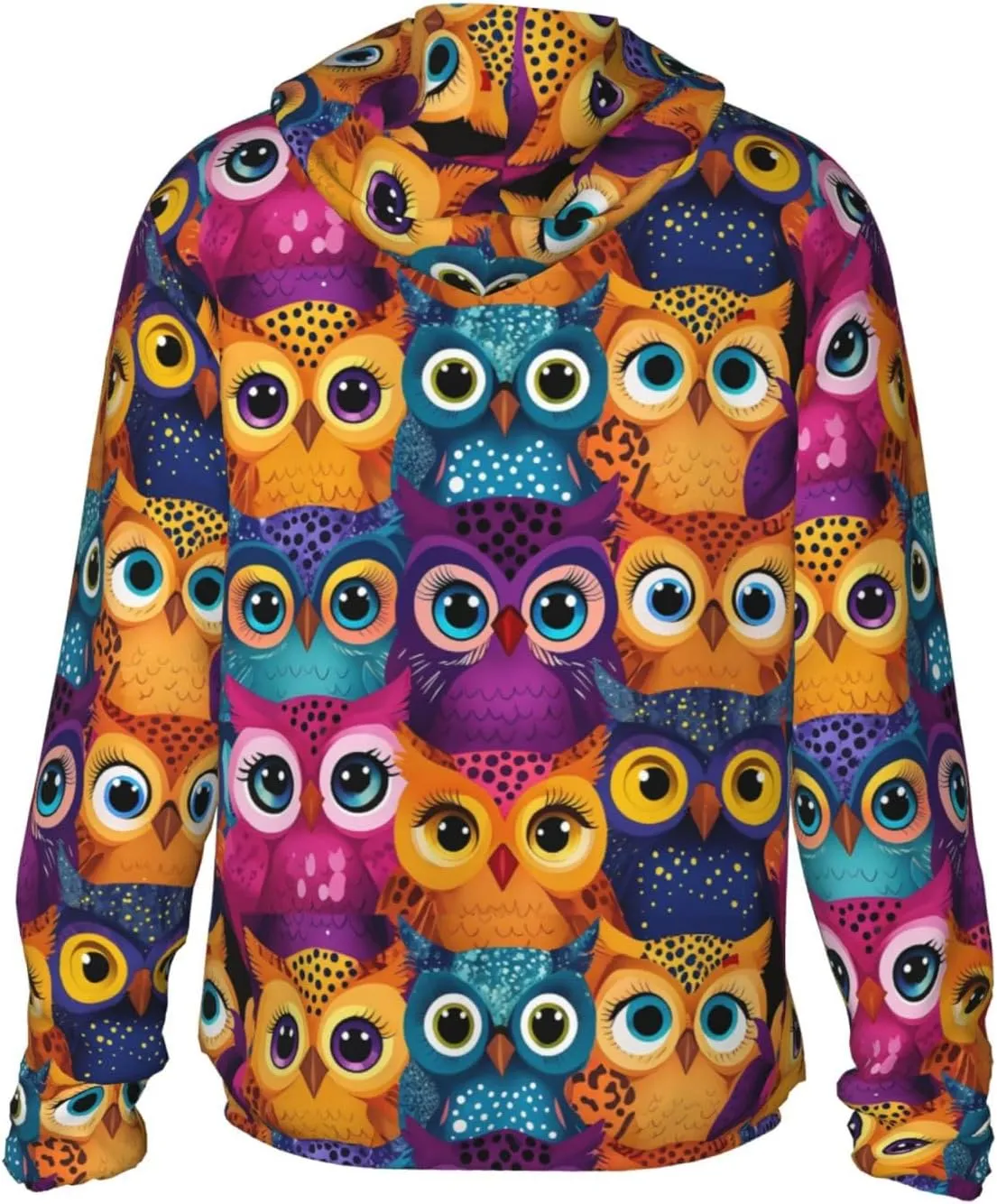 Lightweight UV Protection Sun Jacket, Cartoon Owl Faces Print Sportswear Hooded Sunblock Shirt for Outdoor