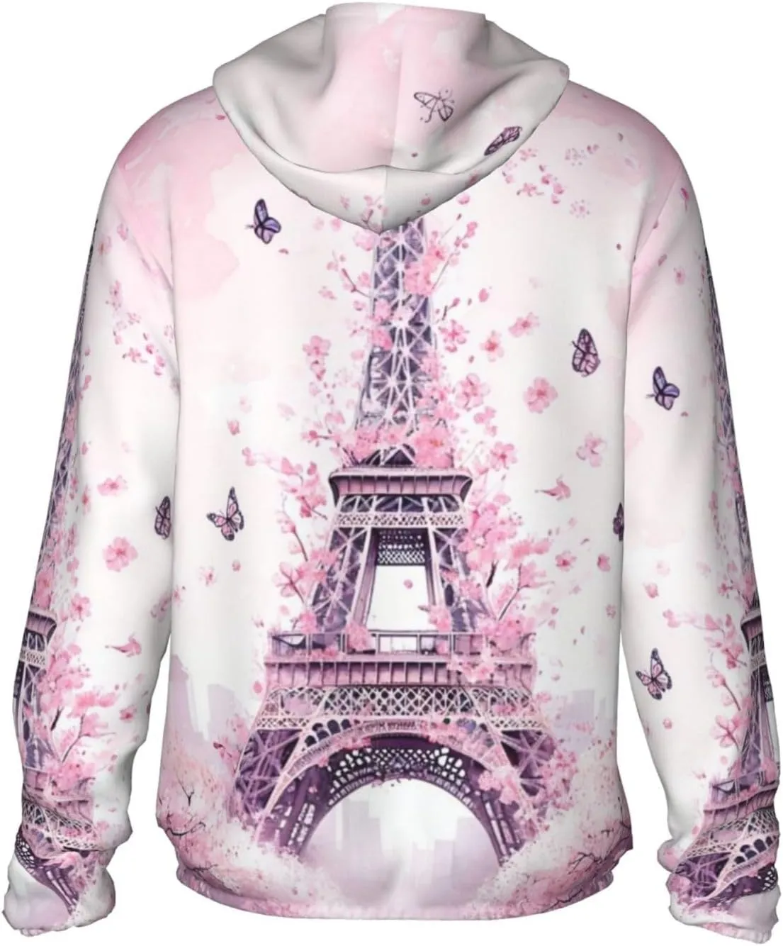 Lightweight UV Protection Sun Jacket, Cherry-surrounded tower Print Sportswear Hooded Sunblock Shirt for Outdoor
