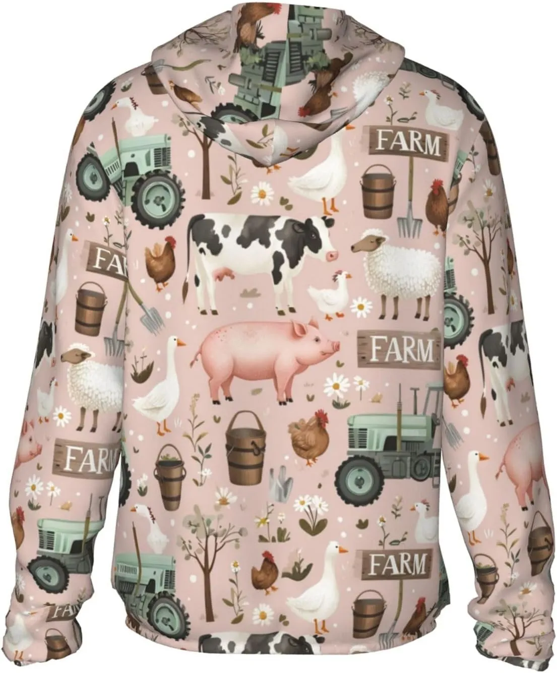 Lightweight UV Protection Sun Jacket, Farm Animals Print Sportswear Hooded Sunblock Shirt for Outdoor
