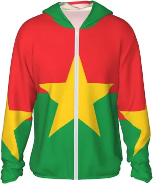 Lightweight UV Protection Sun Jacket, Flag of Burkina Faso Print Sportswear Hooded Sunblock Shirt for Outdoor