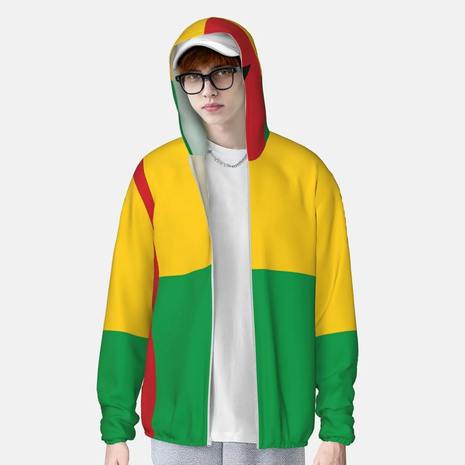 Lightweight UV Protection Sun Jacket, Flag of Guinea-Bissau Print Sportswear Hooded Sunblock Shirt for Outdoor