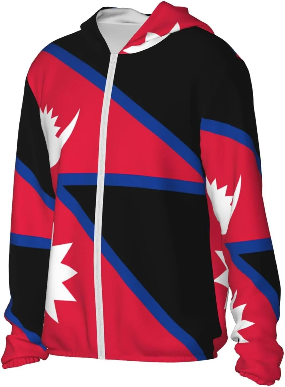 Lightweight UV Protection Sun Jacket, Flag of Nepal Print Sportswear Hooded Sunblock Shirt for Outdoor