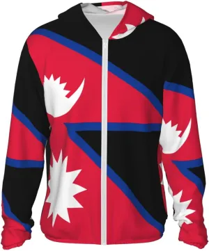 Lightweight UV Protection Sun Jacket, Flag of Nepal Print Sportswear Hooded Sunblock Shirt for Outdoor