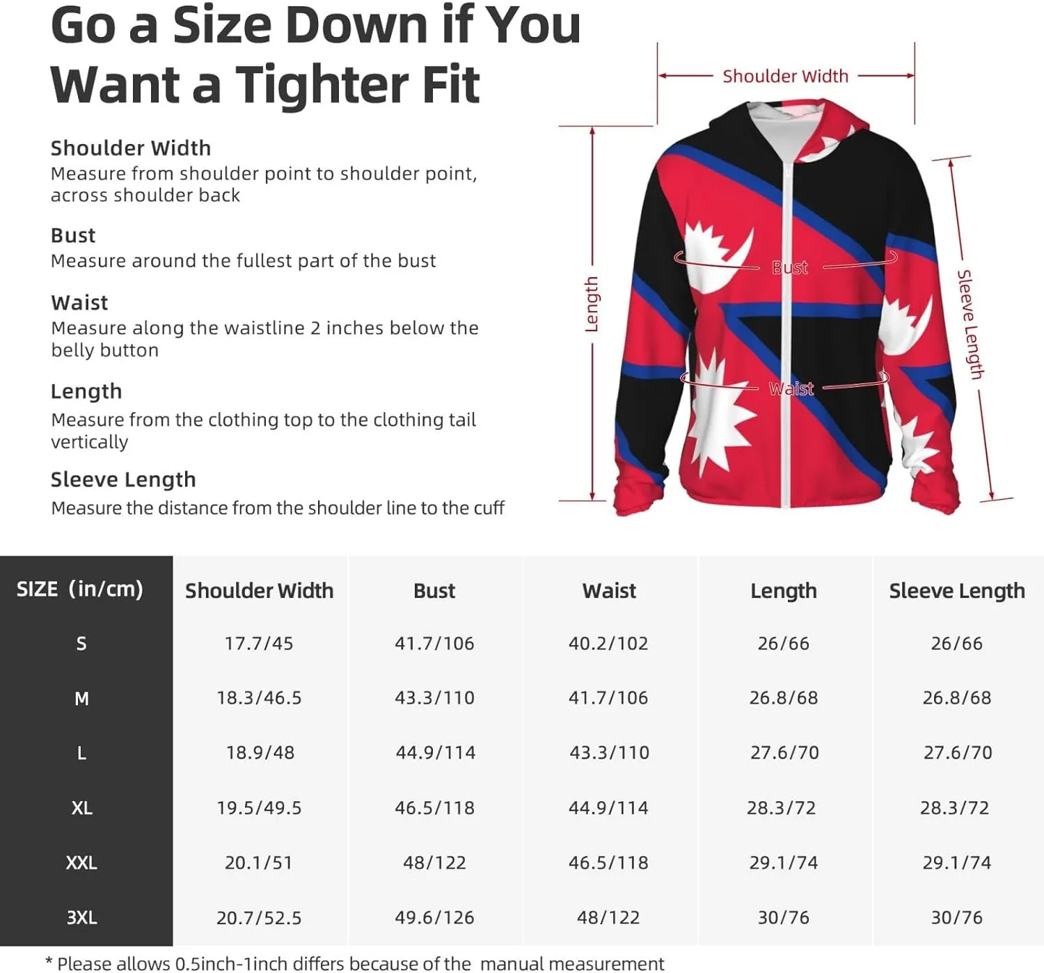 Lightweight UV Protection Sun Jacket, Flag of Nepal Print Sportswear Hooded Sunblock Shirt for Outdoor