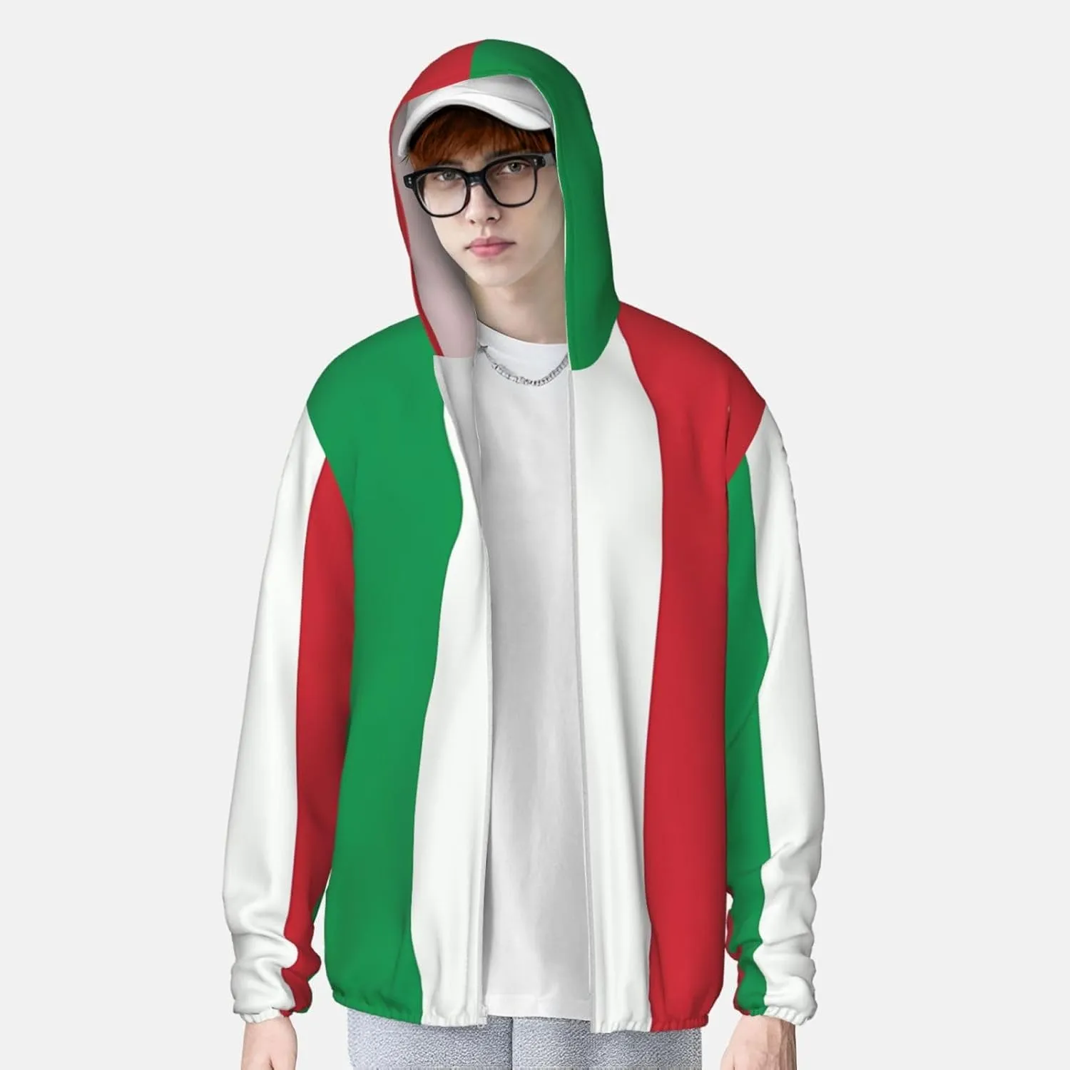 Lightweight UV Protection Sun Jacket, italy flag Print Sportswear Hooded Sunblock Shirt for Outdoor