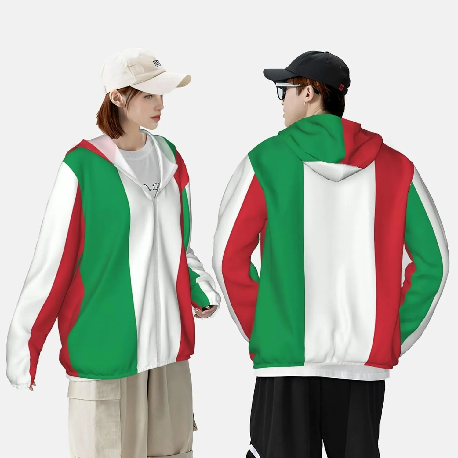 Lightweight UV Protection Sun Jacket, italy flag Print Sportswear Hooded Sunblock Shirt for Outdoor