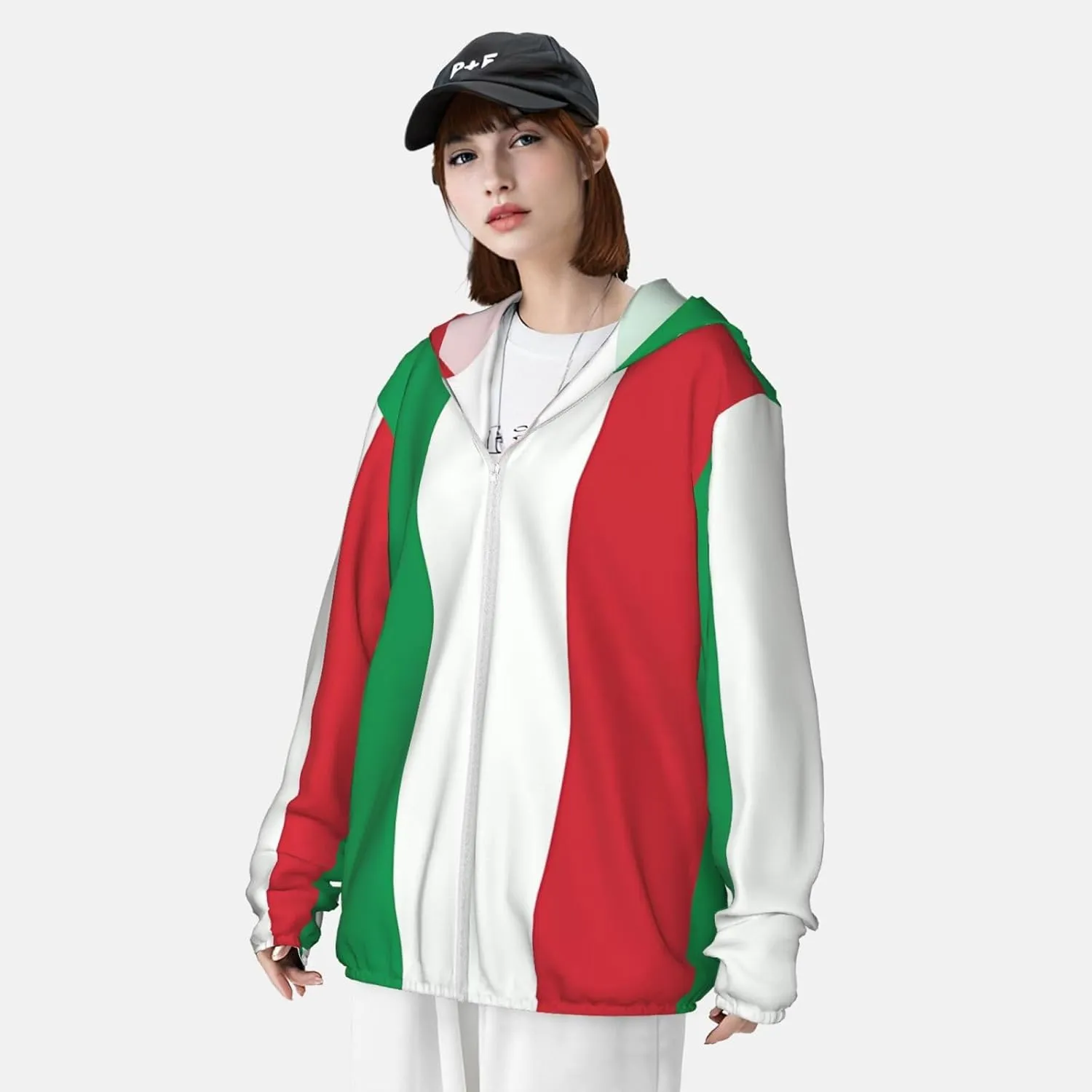 Lightweight UV Protection Sun Jacket, italy flag Print Sportswear Hooded Sunblock Shirt for Outdoor