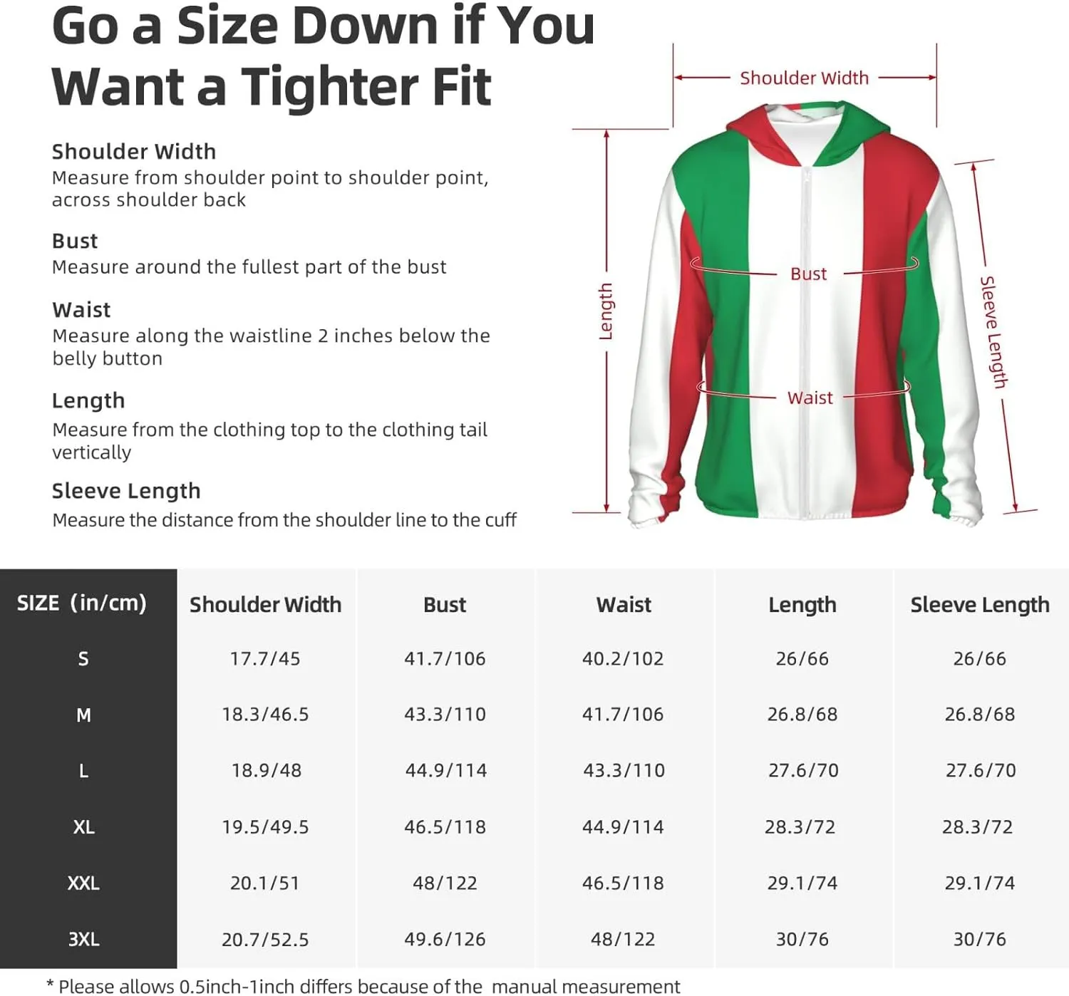 Lightweight UV Protection Sun Jacket, italy flag Print Sportswear Hooded Sunblock Shirt for Outdoor