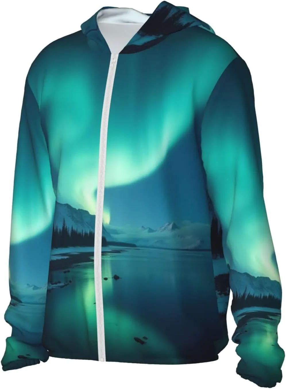 Lightweight UV Protection Sun Jacket, Majestic Aurora Pattern Print Sportswear Hooded Sunblock Shirt for Outdoor