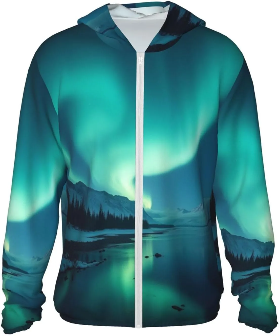 Lightweight UV Protection Sun Jacket, Majestic Aurora Pattern Print Sportswear Hooded Sunblock Shirt for Outdoor