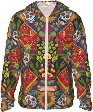Lightweight UV Protection Sun Jacket, Mexican Style Pattern Print Sportswear Hooded Sunblock Shirt for Outdoor