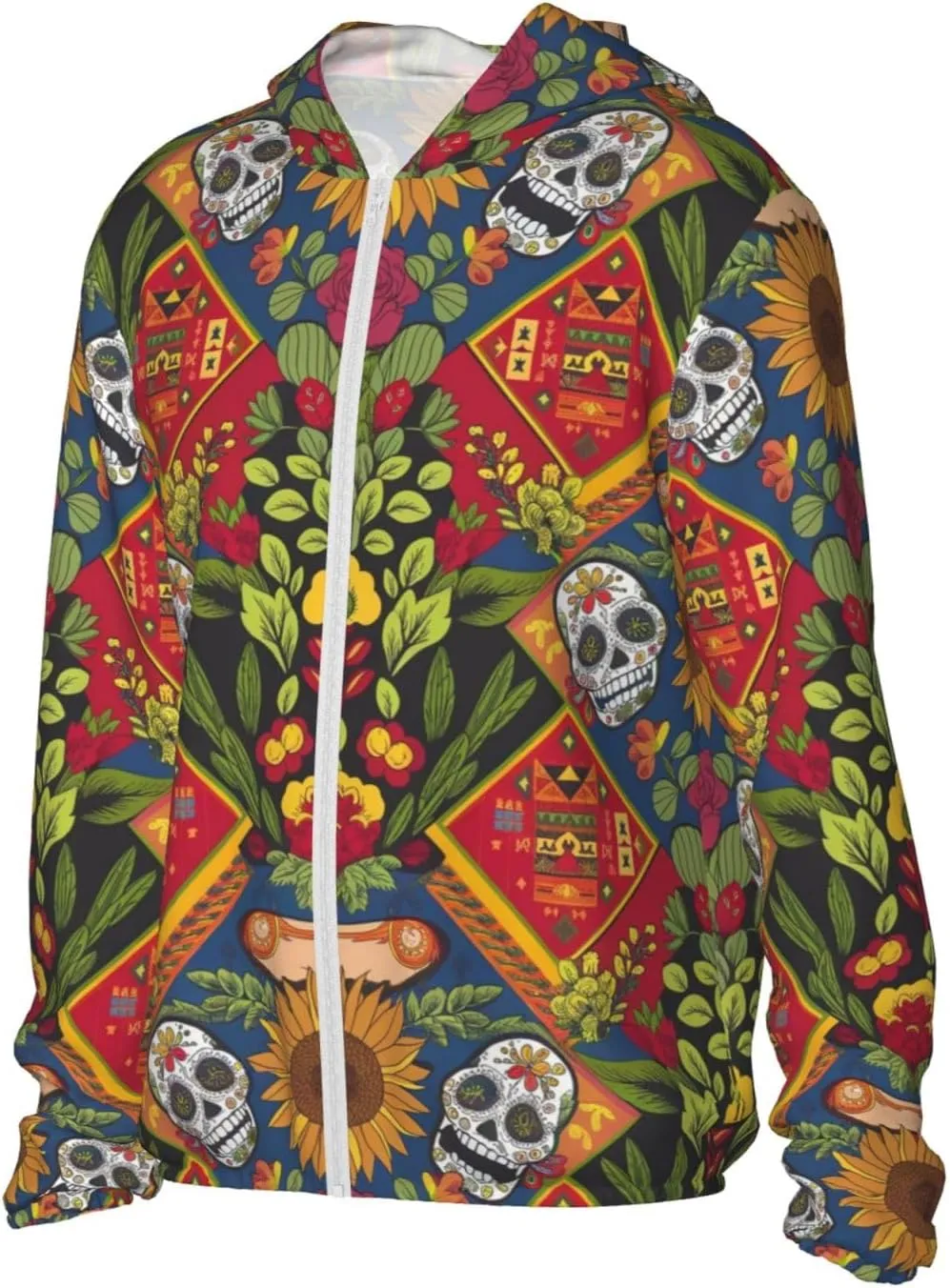 Lightweight UV Protection Sun Jacket, Mexican Style Pattern Print Sportswear Hooded Sunblock Shirt for Outdoor