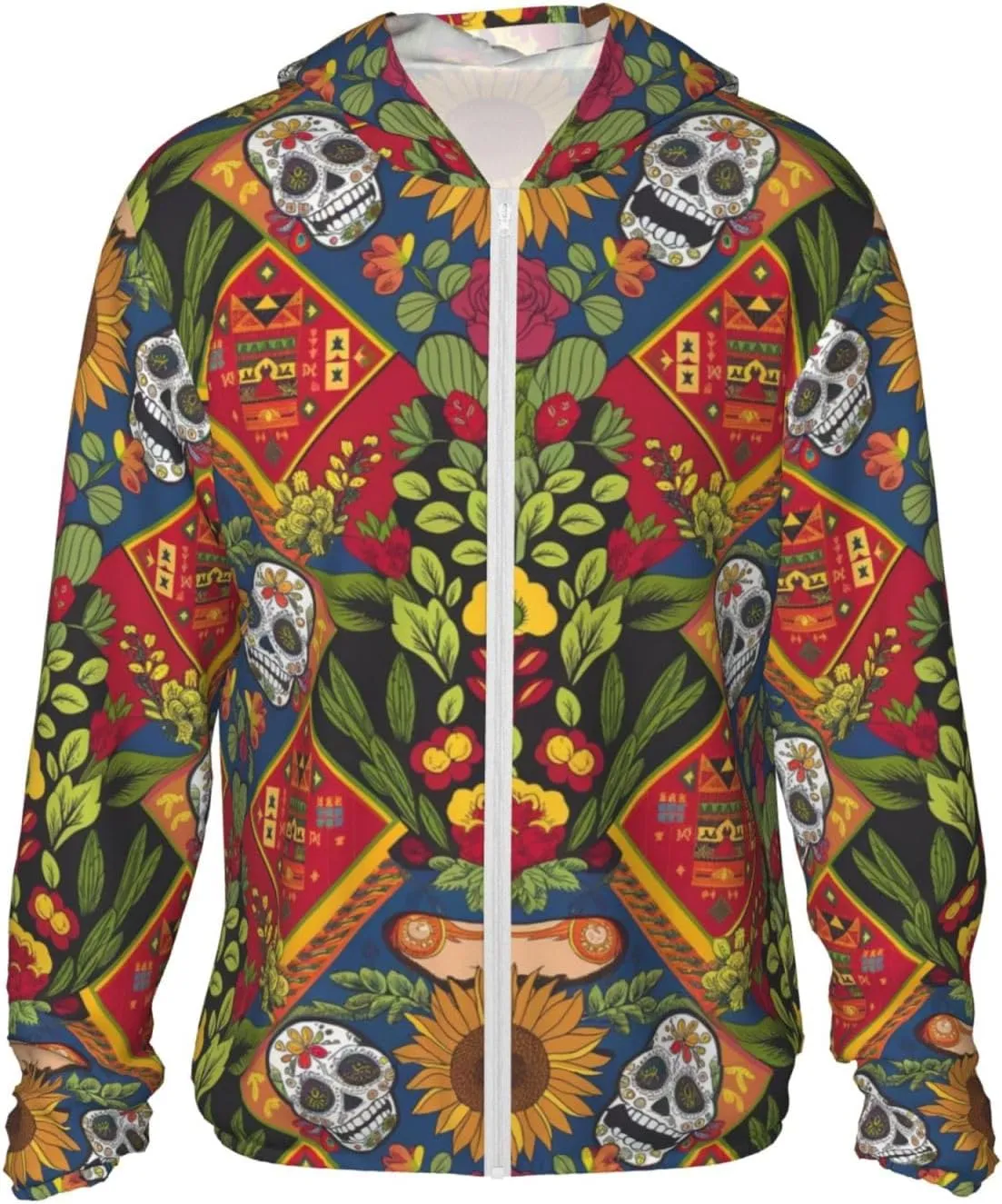 Lightweight UV Protection Sun Jacket, Mexican Style Pattern Print Sportswear Hooded Sunblock Shirt for Outdoor