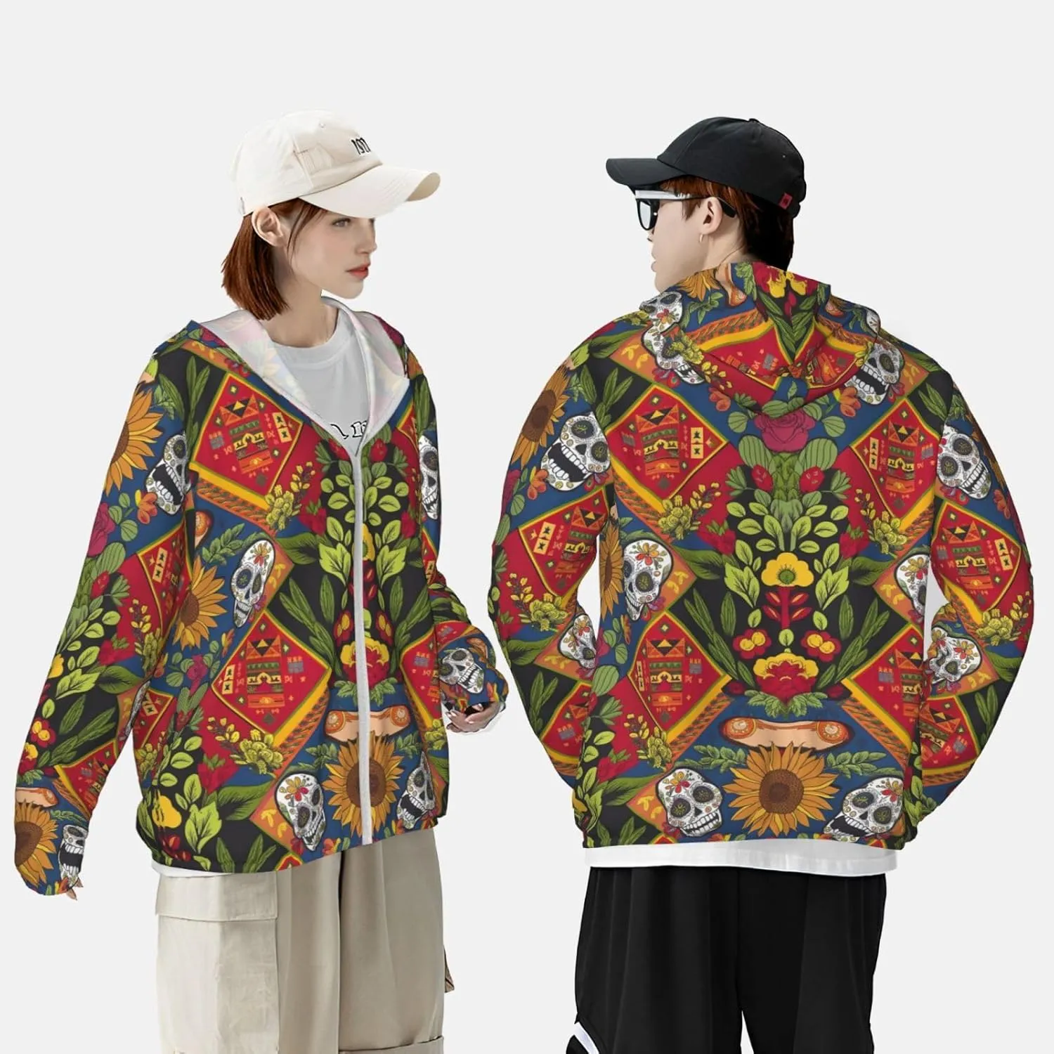 Lightweight UV Protection Sun Jacket, Mexican Style Pattern Print Sportswear Hooded Sunblock Shirt for Outdoor