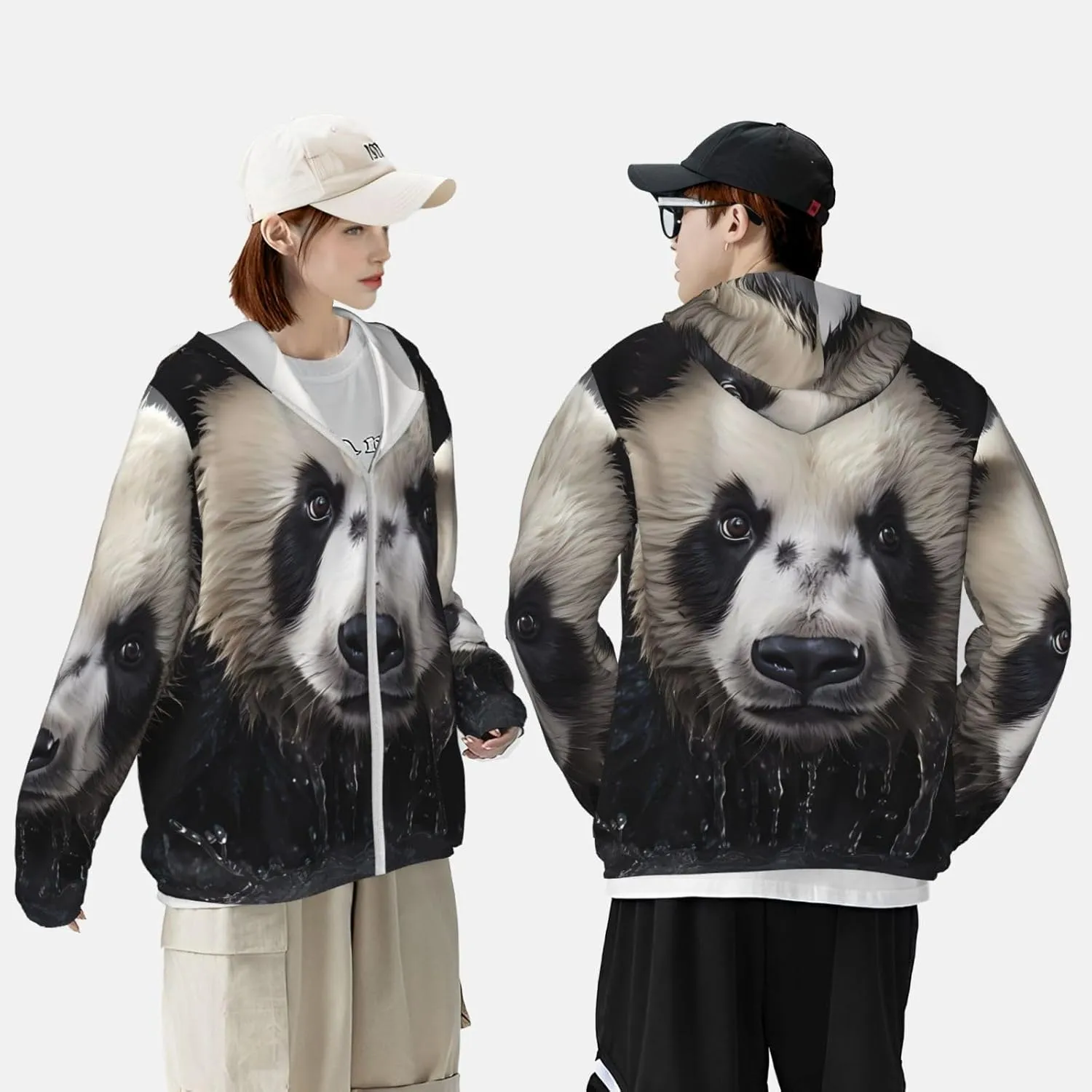 Lightweight UV Protection Sun Jacket, Panda in the water Print Sportswear Hooded Sunblock Shirt for Outdoor