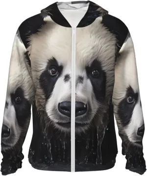 Lightweight UV Protection Sun Jacket, Panda in the water Print Sportswear Hooded Sunblock Shirt for Outdoor