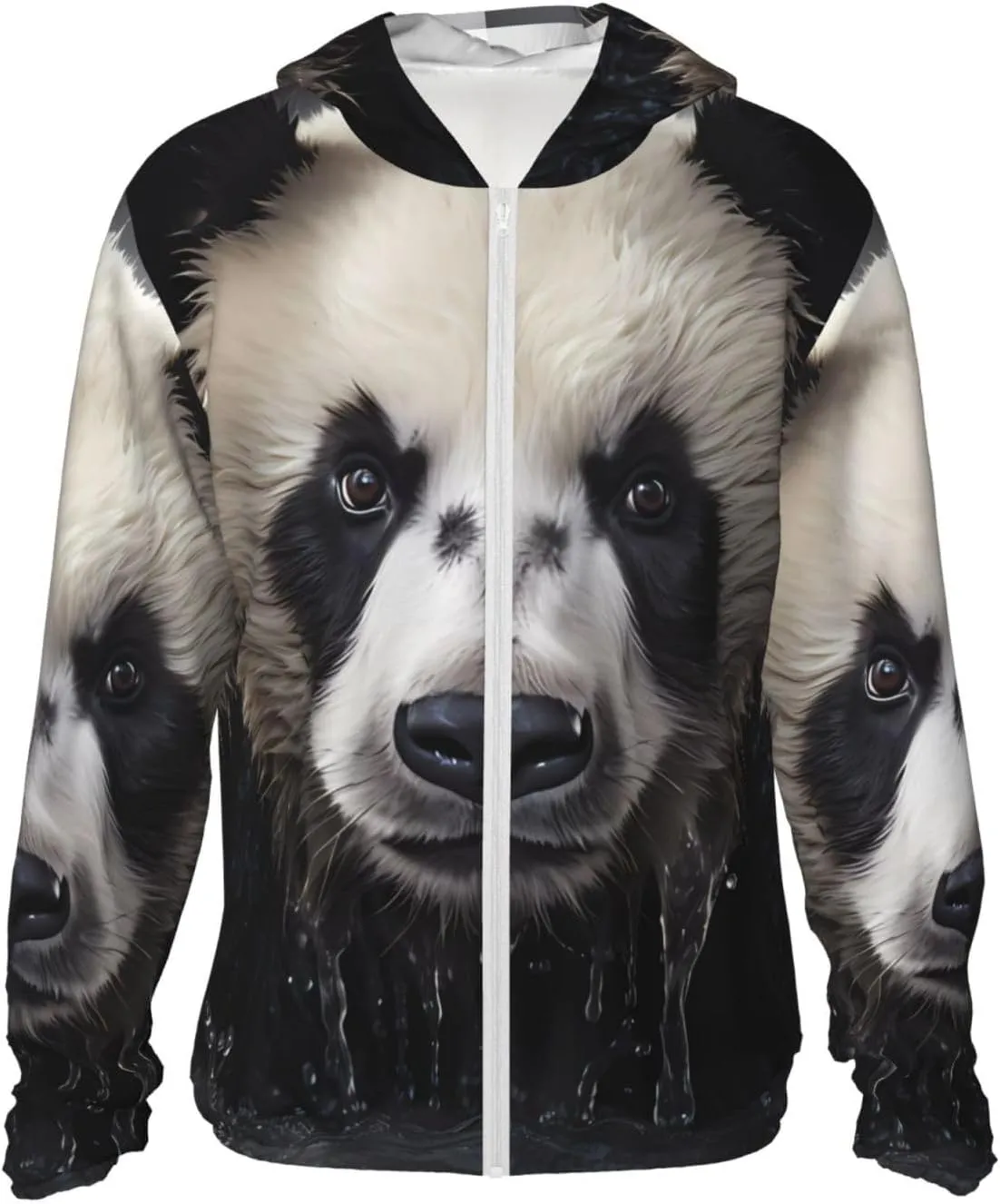 Lightweight UV Protection Sun Jacket, Panda in the water Print Sportswear Hooded Sunblock Shirt for Outdoor