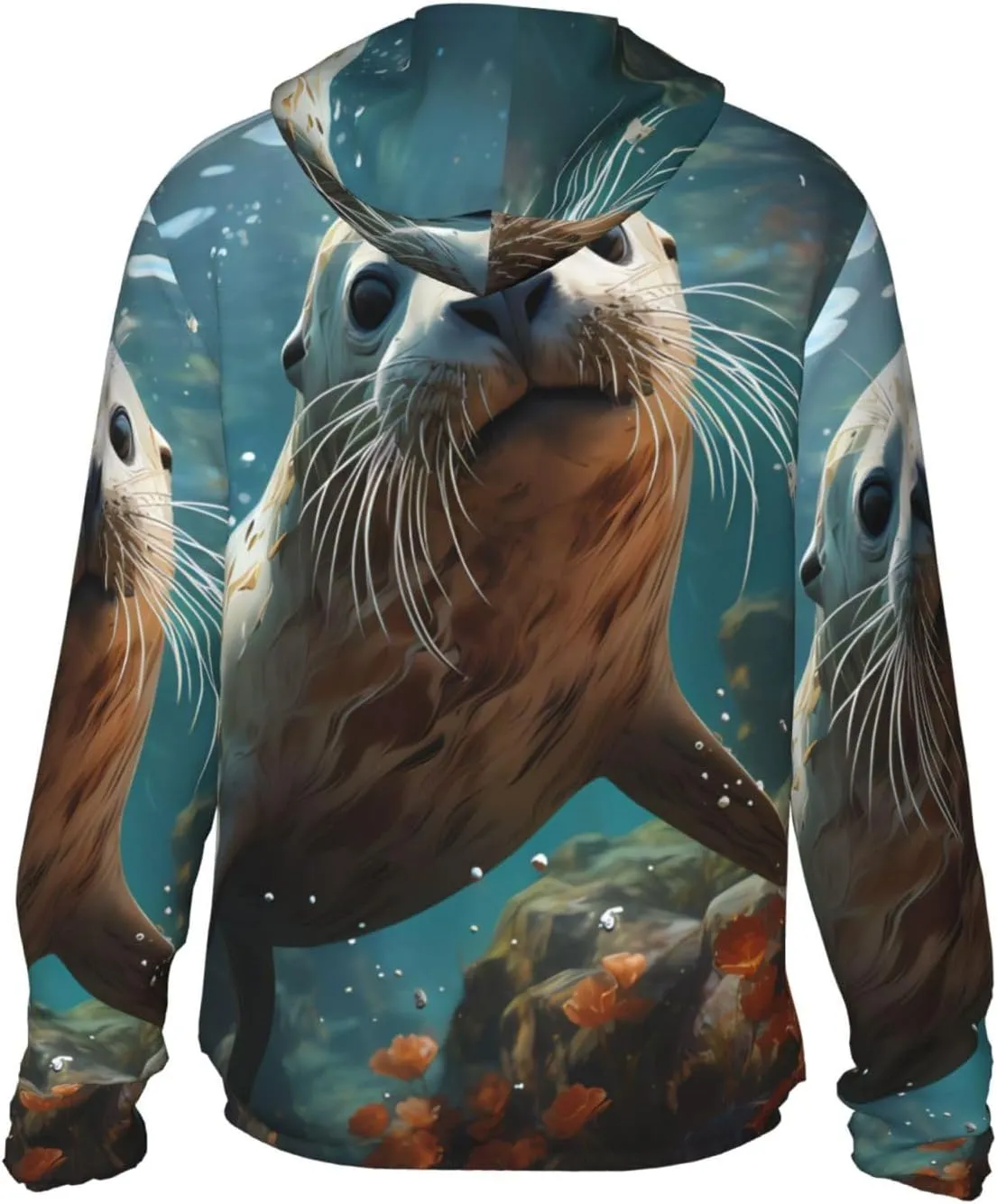 Lightweight UV Protection Sun Jacket, Seal pup in water Print Sportswear Hooded Sunblock Shirt for Outdoor