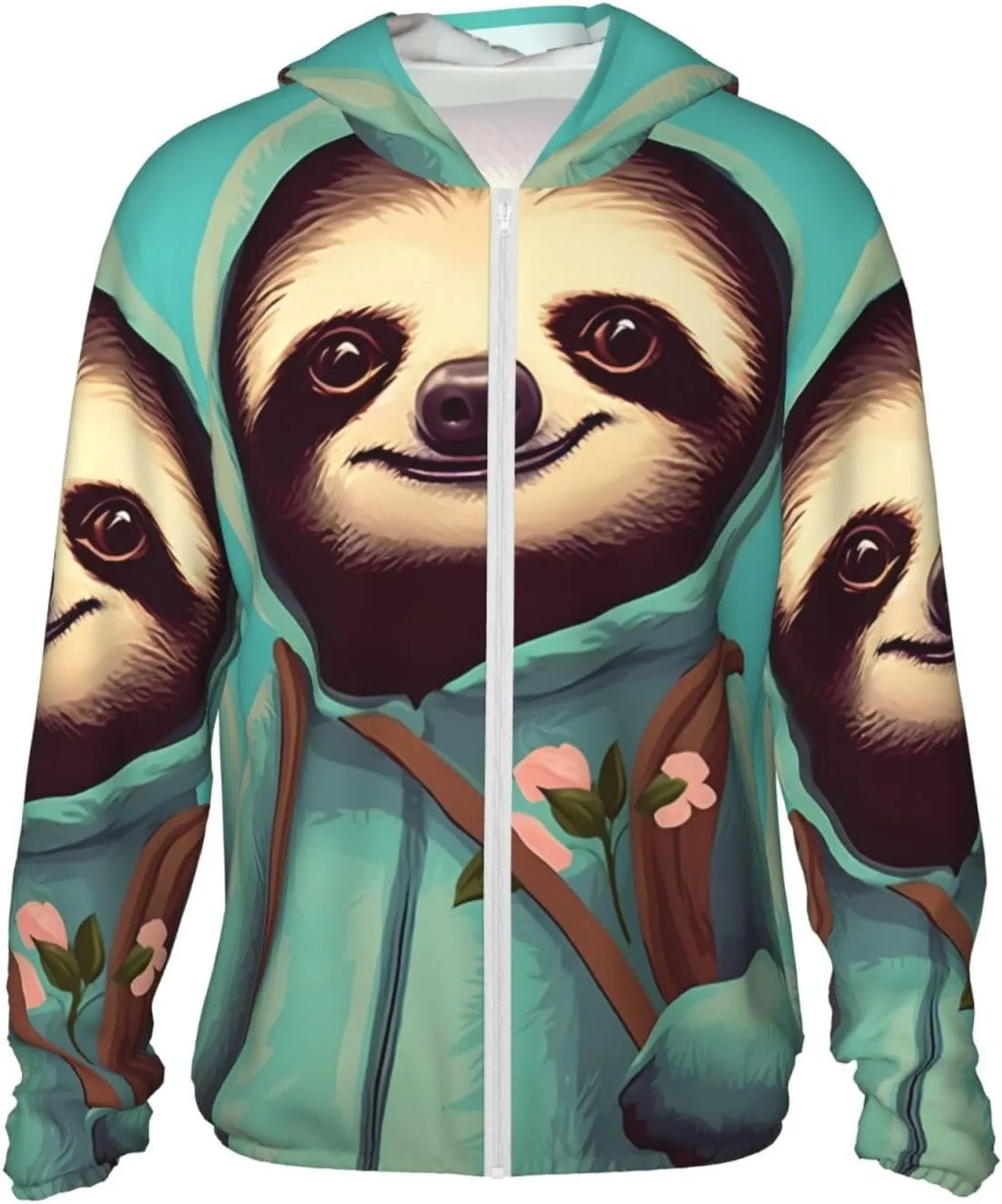 Lightweight UV Protection Sun Jacket, slothful student Print Sportswear Hooded Sunblock Shirt for Outdoor