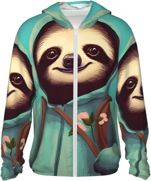 Lightweight UV Protection Sun Jacket, slothful student Print Sportswear Hooded Sunblock Shirt for Outdoor