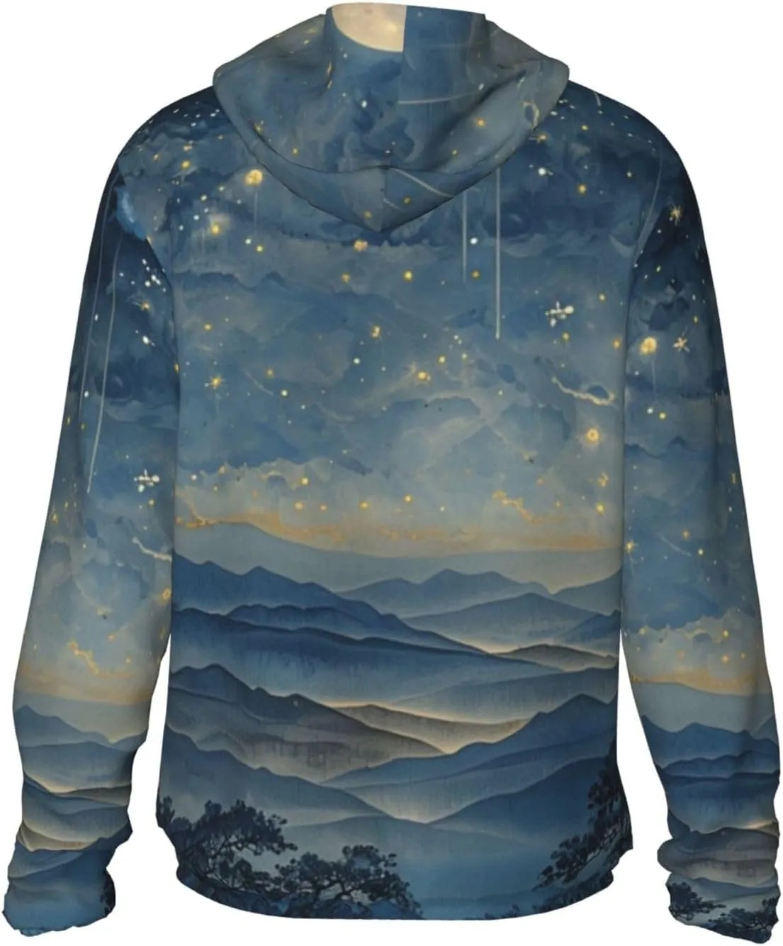 Lightweight UV Protection Sun Jacket, Tranquil Nighttime Print Sportswear Hooded Sunblock Shirt for Outdoor
