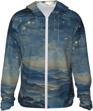 Lightweight UV Protection Sun Jacket, Tranquil Nighttime Print Sportswear Hooded Sunblock Shirt for Outdoor