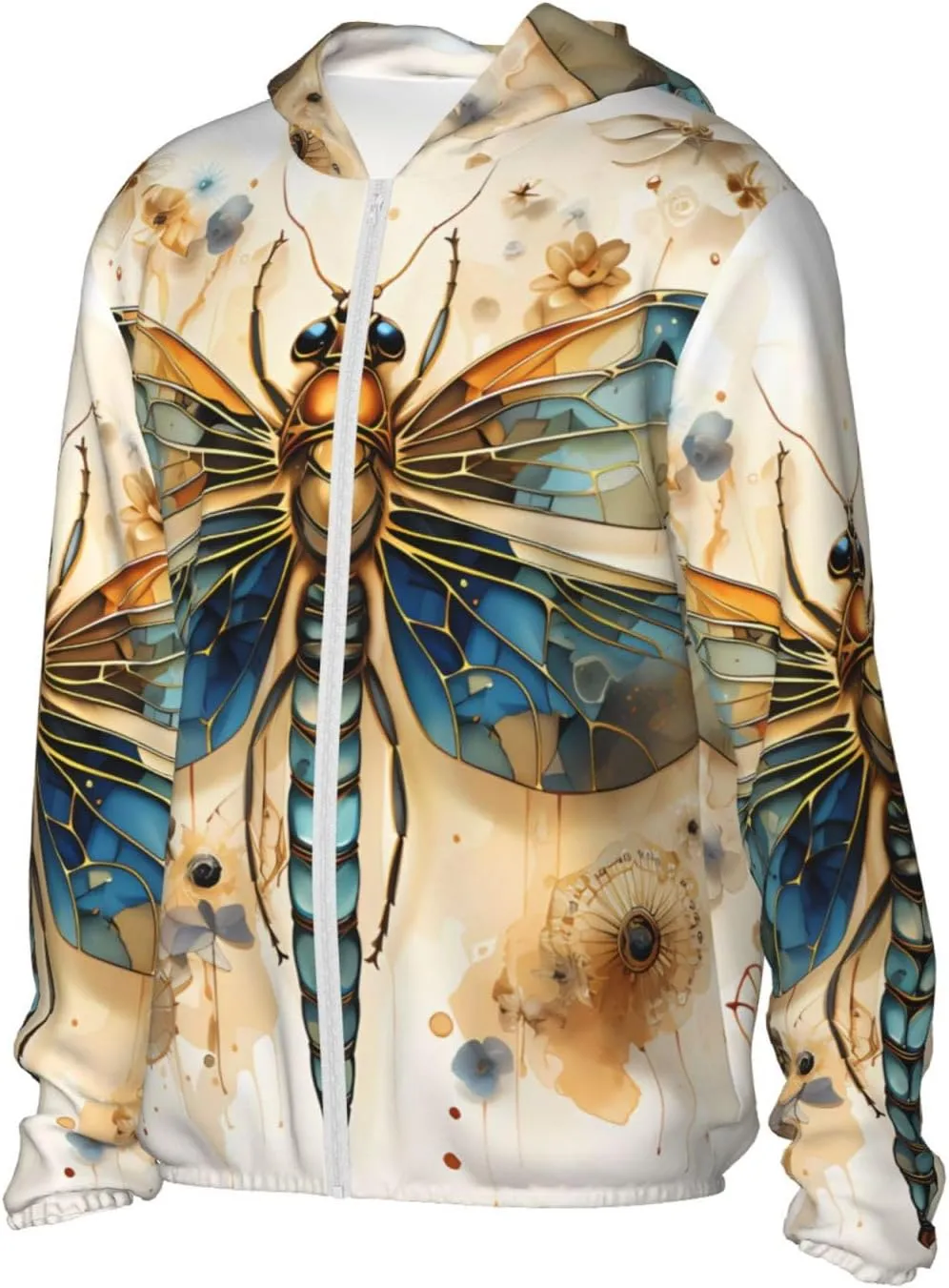 Lightweight UV Protection Sun Jacket, Vivid golden dragonfly Print Sportswear Hooded Sunblock Shirt for Outdoor