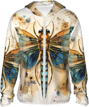 Lightweight UV Protection Sun Jacket, Vivid golden dragonfly Print Sportswear Hooded Sunblock Shirt for Outdoor