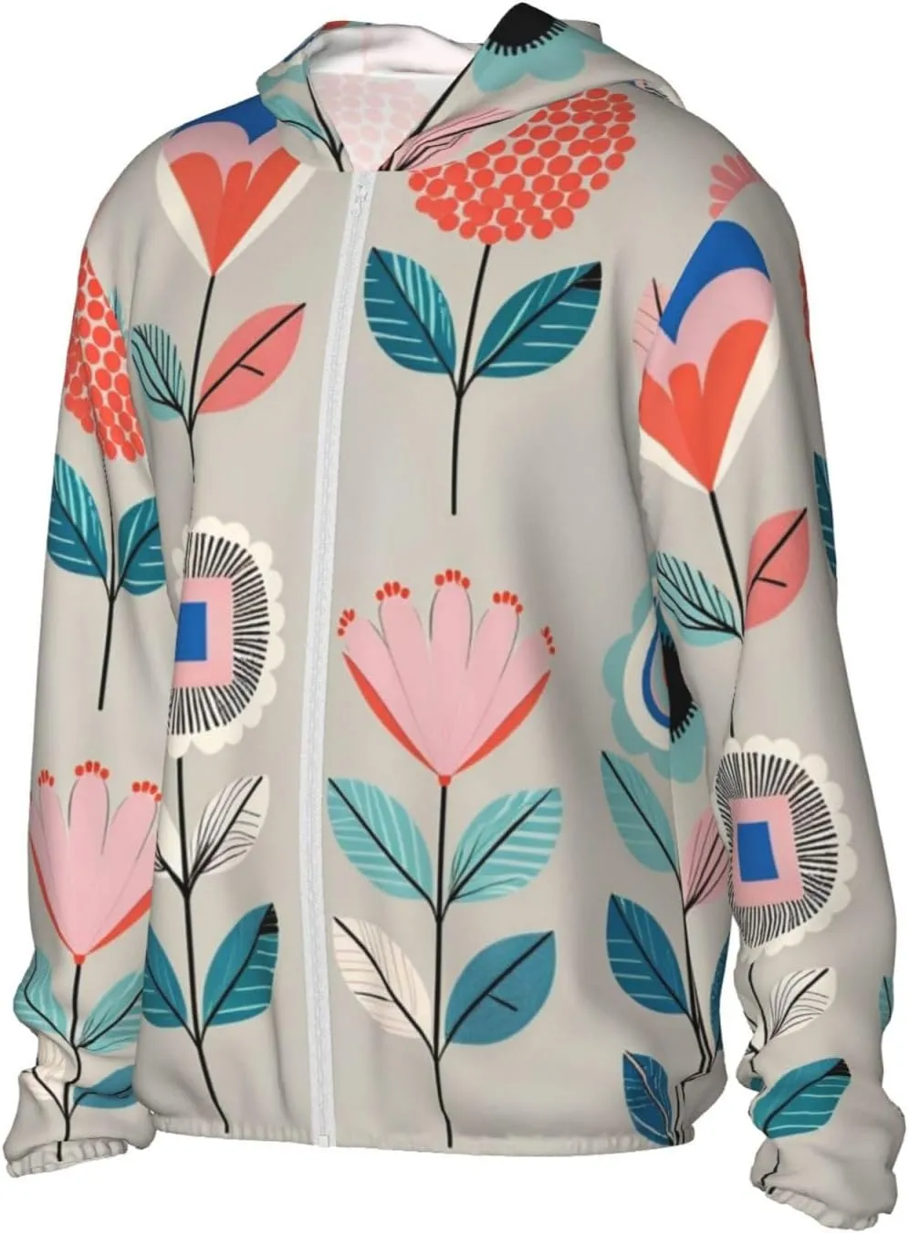 Lightweight UV Protection Sun Jacket, Whimsical Floral Print Sportswear Hooded Sunblock Shirt for Outdoor
