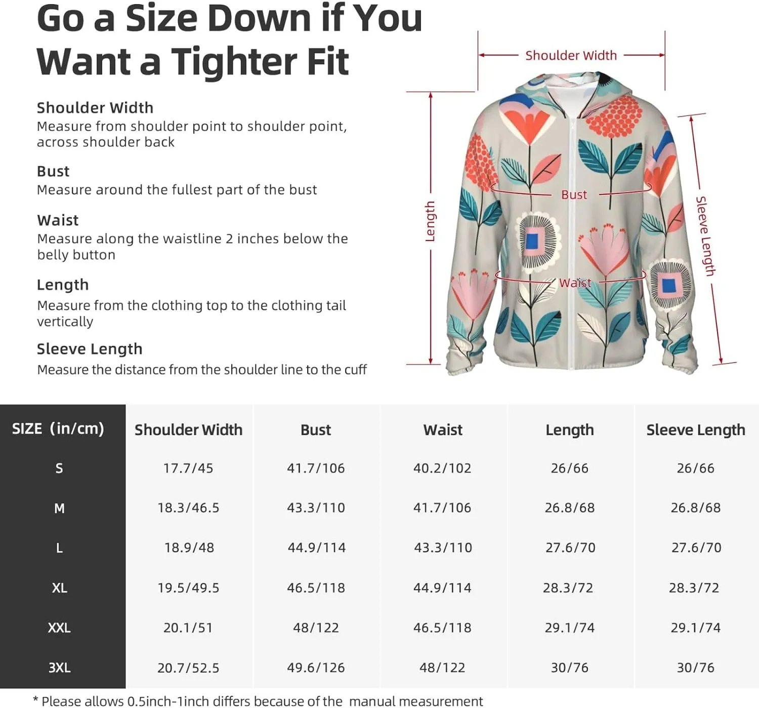 Lightweight UV Protection Sun Jacket, Whimsical Floral Print Sportswear Hooded Sunblock Shirt for Outdoor
