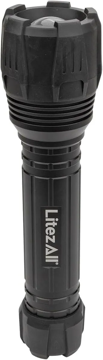 LitezAll Nearly Invincible Tactical Flashlight | Compact and Portable Night Light 4000 Lumens | Durable and Rubber Coated Flash Light Gifts for Men, 9 AA Batteries Included