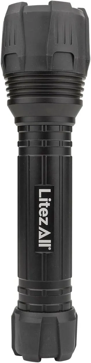 LitezAll Nearly Invincible Tactical Flashlight | Compact and Portable Night Light 4000 Lumens | Durable and Rubber Coated Flash Light Gifts for Men, 9 AA Batteries Included