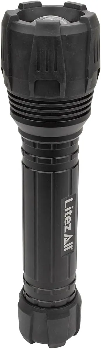 LitezAll Nearly Invincible Tactical Flashlight | Compact and Portable Night Light 4000 Lumens | Durable and Rubber Coated Flash Light Gifts for Men, 9 AA Batteries Included
