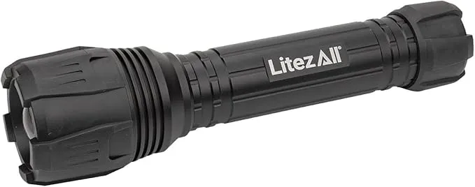 LitezAll Nearly Invincible Tactical Flashlight | Compact and Portable Night Light 4000 Lumens | Durable and Rubber Coated Flash Light Gifts for Men, 9 AA Batteries Included