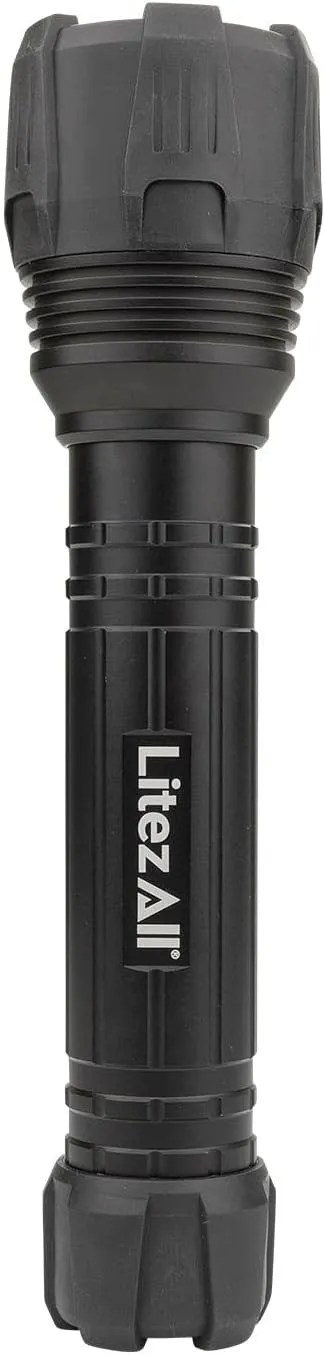 LitezAll Nearly Invincible Tactical Flashlight | Compact and Portable Night Light 4000 Lumens | Durable and Rubber Coated Flash Light Gifts for Men, 9 AA Batteries Included