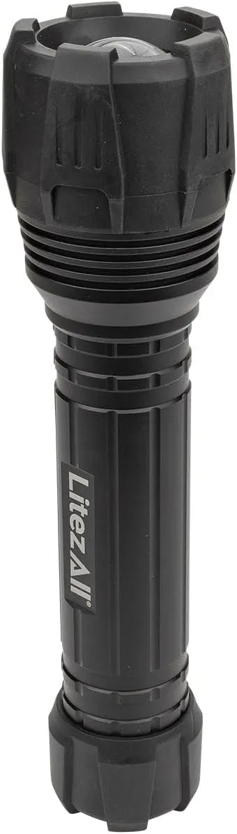 LitezAll Nearly Invincible Tactical Flashlight | Compact and Portable Night Light 4000 Lumens | Durable and Rubber Coated Flash Light Gifts for Men, 9 AA Batteries Included