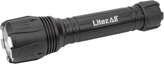 LitezAll Nearly Invincible Tactical Flashlight | Compact and Portable Night Light 4000 Lumens | Durable and Rubber Coated Flash Light Gifts for Men, 9 AA Batteries Included