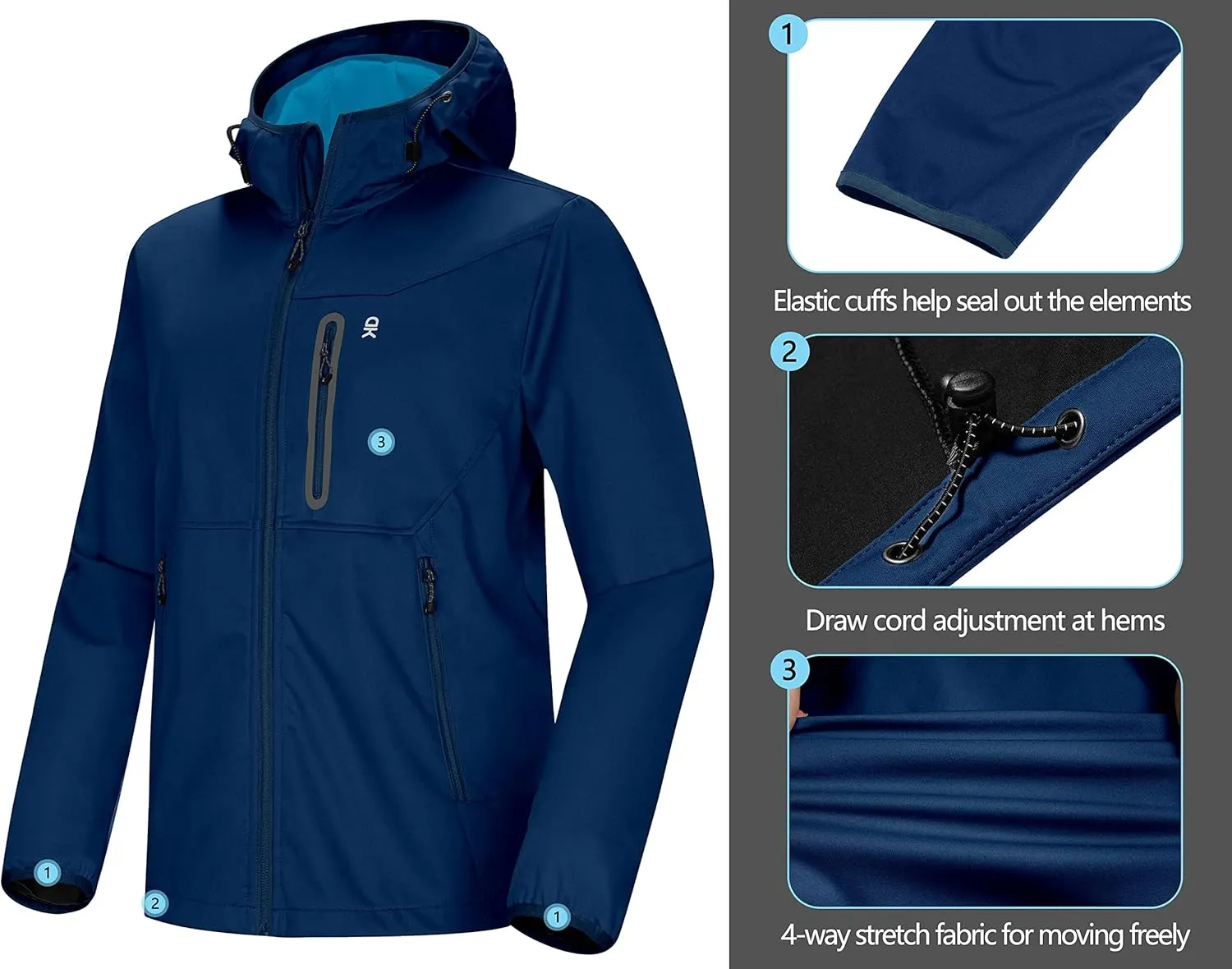 Little Donkey Andy Men's Lightweight Hooded Softshell Jacket for Running Travel Hiking, Windproof Outerwear, Water Repellent