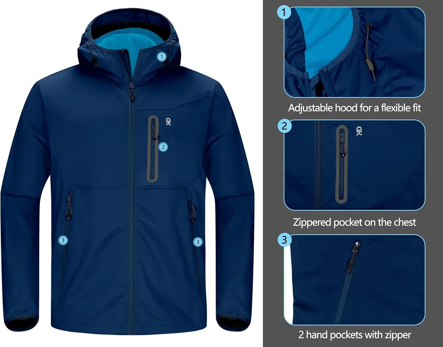 Little Donkey Andy Men's Lightweight Hooded Softshell Jacket for Running Travel Hiking, Windproof Outerwear, Water Repellent