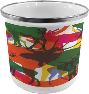 Lunarable Antlers Metal Camping Cup, Deer Moose and Mountain Sheep Horned Animals Wilderness Abstract Illustration Print, Stainless Steel Mug for Indoor and Outdoor Activities, Multicolor