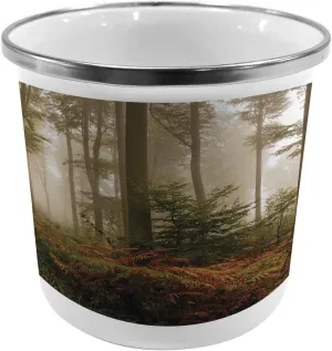Lunarable Forest Metal Camping Cup, Mystic Dark Fog Atmosphere Deep in The Forest Woodland Nobody Silence Image, Stainless Steel Mug for Indoor and Outdoor Activities, Brown Orange Green