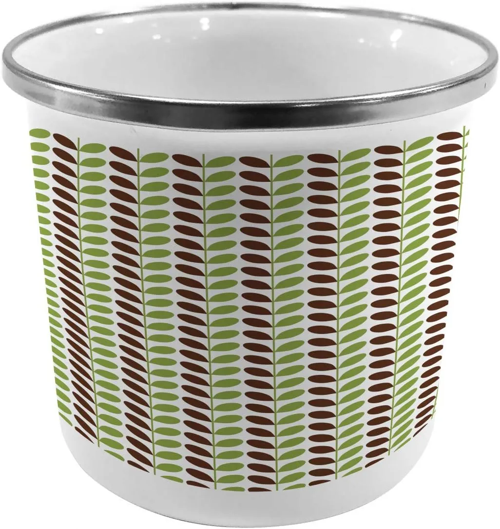Lunarable Garden Steel Camping Mug, Bedding Plants Theme Elliptic Leaves on Twigs Vertical Botanical Ecology, Printed Thermal Cup for Camping and Outdoor Activities, Green White Brown