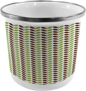 Lunarable Garden Steel Camping Mug, Bedding Plants Theme Elliptic Leaves on Twigs Vertical Botanical Ecology, Printed Thermal Cup for Camping and Outdoor Activities, Green White Brown