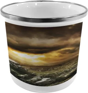 Lunarable Rustic Metal Camping Cup, Wilderness Rugged Nature Dramatic Clouds Wild Adventurous Travel Destinations, Stainless Steel Mug for Indoor and Outdoor Activities, Beige Grey Yellow